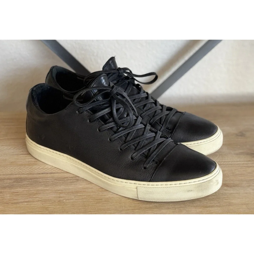 John Varvatos 315 Reed Low Top Sneakers 10 Black Leather Luxe Minimalist F2754T1